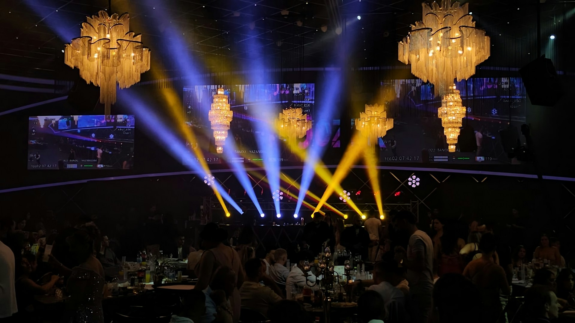 Event stage, screens, and lighting production
